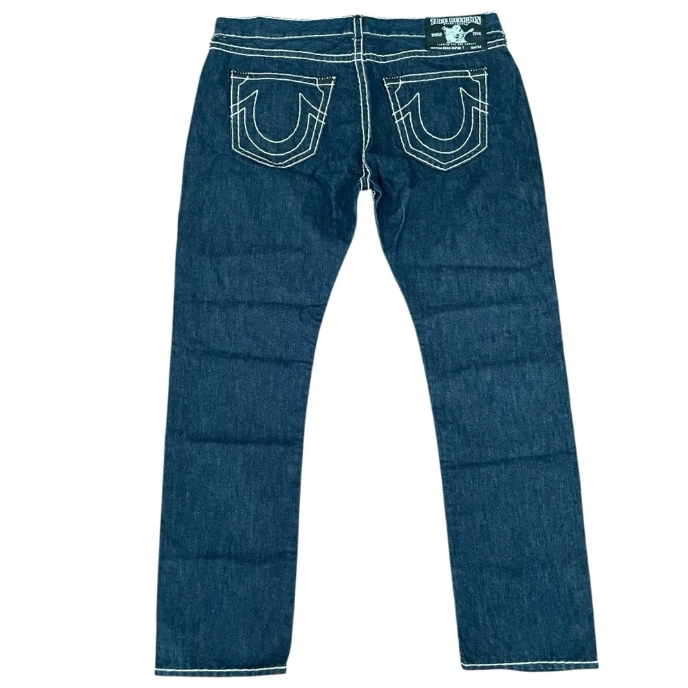 True Religion Geno Super T Jeans Mens 42x34 Dark Blue Straight Leg Button Fly